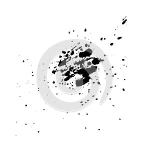 Vector hand painted black ink blot with splatter isolated on the white background.