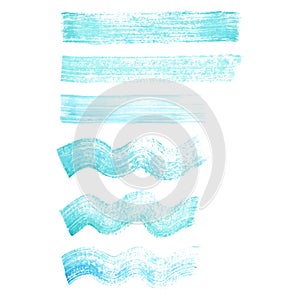 Vector hand painted blue and turquoise grunge straight and wavy brush strokes