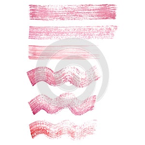 Vector hand painted red and pink grunge straight and wavy brush set