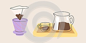 Vector hand painted specialty coffee illustration alternative preparing method