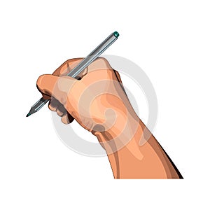 Vector hand with pen. Writing tools.