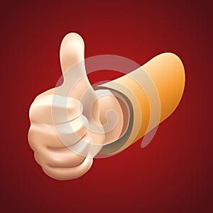 Vector hand that shows the thumb up like a like on red