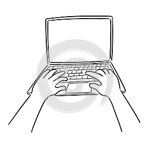 Vector of hand using laptop