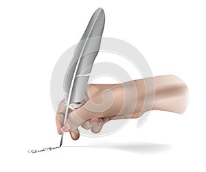 Vector Hand With Writing feather