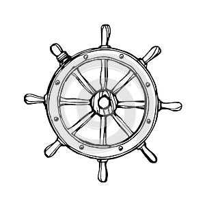 Vector handdrawn black ship wheel.