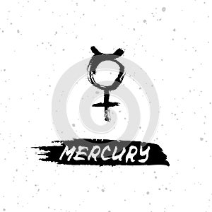 Vector handdrawn brush ink illustation of Mercury sign