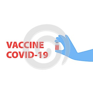 Vector handdrawn illustration of nurse or doctor gloved hands  ampoule with the vaccine. Covid-19 medical concept