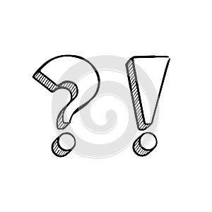 Vector handdrawn question and exclamation marks isolated on white.