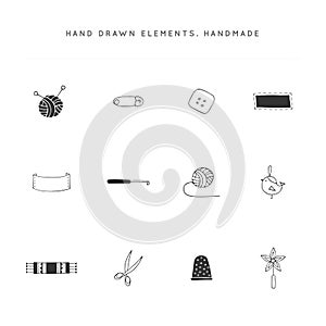 Vector handmade logo elements set. Hand drawn isolated objects.