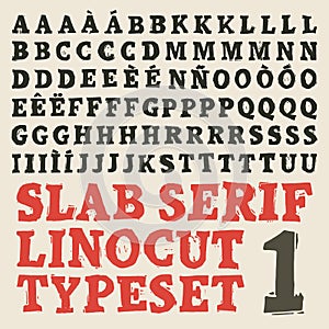 Vector handmade slab serif linocut typeset photo