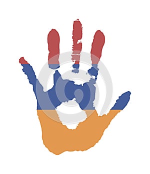 Vector handprint in the form of the flag of Armenia. blue and orange and red color of the flag