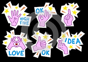 vector hands collection with love, idea, high five isolated