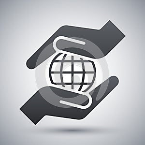 Vector hands protect the earth icon