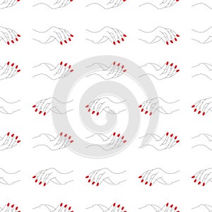 Vector hands with red nails seamless pattern print background