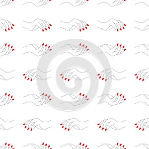 Vector hands with red nails seamless pattern print background photo