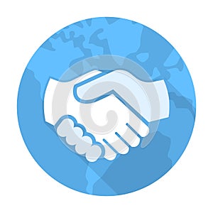 Vector of Handshake Icon on blue globe circle - vector iconic design