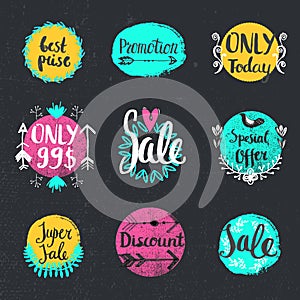 Vector handwritten calligraphy sale set Special Offer, only today, best price, promotion, discount, etc. Lettering