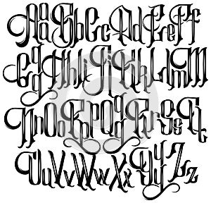 Vector handwritten gothic font for unique lettering.