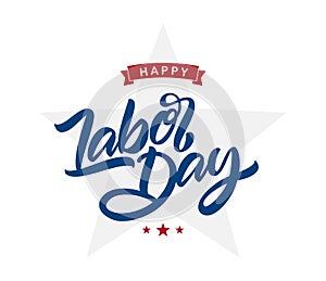 Vector Handwritten lettering composition of Happy Labor Day with stars on white background