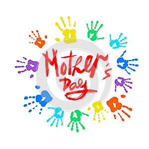 Vector Handwritten lettering Happy Mother`s Day with decorative elements on white background