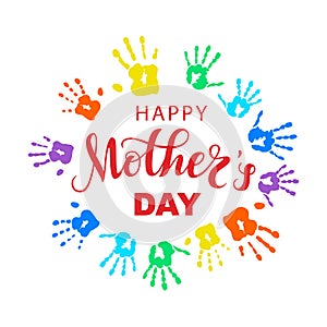 Vector Handwritten lettering Happy Mother`s Day with decorative elements on white background