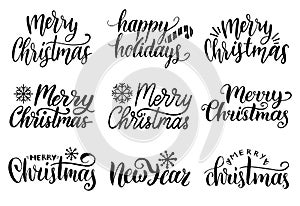 Vector handwritten Merry Christmas calligraphy set. Collection of Nativity and New Year lettering.