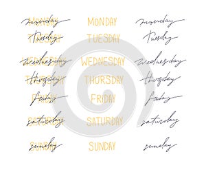 Vector handwritten week days signs set. Stickers for planner. Isolated clipart