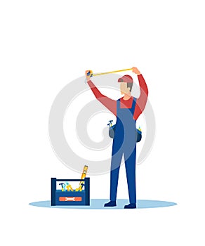 Vector of a handyman taking measurements photo