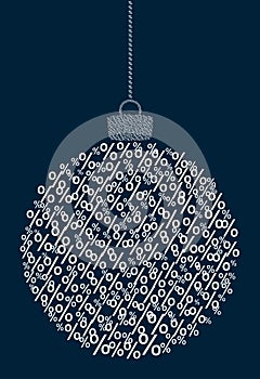 Vector hanging abstract Christmas ball consisting of percent sign icons on a dark blue background.