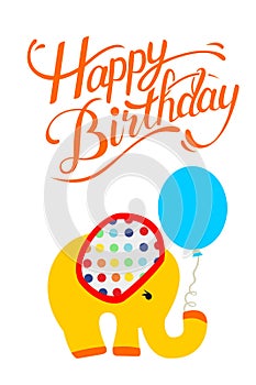 Vector Happy Birthday card with balloons and cute elephant