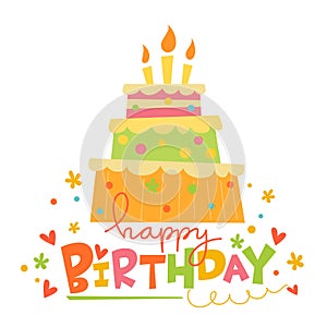 Vector Happy Birthday card with cute cake.