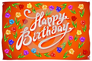 Vector Happy Birthday Card flower tulip vintage orange background