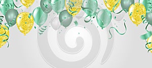 Vector happy birthday card with green balloons, party invitation