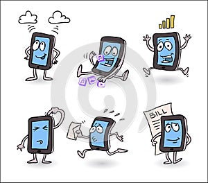 Vector happy, busy working smart phone cartoon