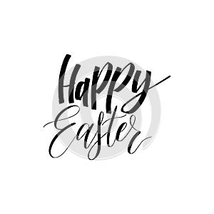 Vector Happy Easter calligraphy on white background. Religious holiday hand lettering for greeting card, poster, etc.