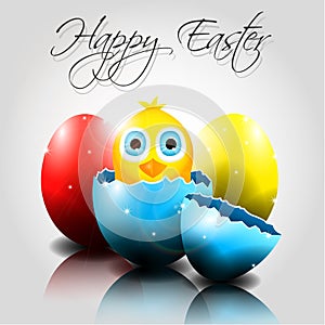 Vector Happy Easter Eggs with Cute Chick in Egg