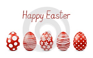 Vector Happy Easter greeting card with realistic eggs isolated.