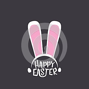 Vector happy easter greeting card with white easter bunny funky mask with rabbit ears and easter text isolated on grey