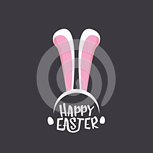 Vector happy easter greeting card with white easter bunny funky mask with rabbit ears and easter text isolated on grey