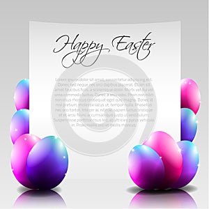 Vector Happy Easter Letter with Purple Eggs