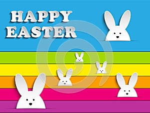 Happy Easter Rabbit Bunny on Rainbow Background