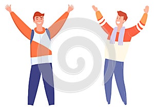 vector happy fans men and woman cheering cartoon illustration