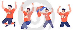 vector happy fans men and woman cheering cartoon illustration