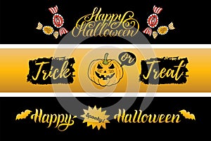 Vector Happy Halloween banners set. All Saints Eve background. Festive Treak Or Treat illustrations collection