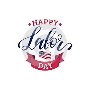 Vector Happy Labor Day Sale card. Poster with hand lettering of national american holiday. Special offer banner.