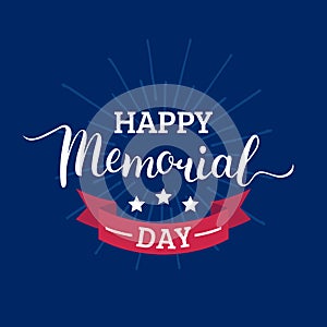 Vector Happy Memorial Day card.National american holiday illustration with rays,stars.Festive poster with hand lettering