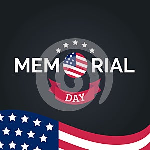 Vector Happy Memorial Day card. National american holiday illustration with USA flag.Festive poster with hand lettering.