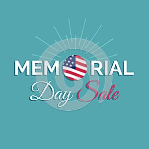Vector Happy Memorial Day Sale card.National american holiday illustration with USA flag.Discount poster with lettering.