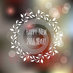 Vector Happy New Year 2016 card design with blur grey winter background. Perfect as invitation or announcement