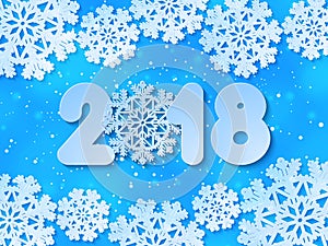 Vector Happy New Year 2018 blue paper cut out background